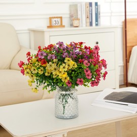 Yaqulen 12 Bundles Artificial Flowers for Outdoors Spring Decoration, Faux Outdoor Flowers Plants, Fake Silk Daisy Realistic UV Resistant for Home Porch Patio Window Yard Decor(Mixed Color)