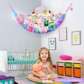 MHJY Toy Hammock Stuffed Animals Toy Storage Net with LED Light Large Corner Hanging Soft Cuddly Plush Mesh Organizer with Remote Control 8 Kinds of Llight Mode for Kids Nursery Bedroom
