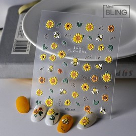 Embossed Sunflower Honeybee Nail Sticker FEB507 / 엠보 해바라기꿀벌 네일스티커 FEB507