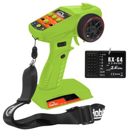 Hobby Fans RC Radio System 4CH 2.4G RC Transmitter with Receiver and Lanyard Anti-Jamming Remote Controller for RC Car Crawler Boat, Green