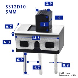 20PCS 5mm High Knob Vertical Mini Micro Slide Switchs - 3 Pin 2 Position 1p2t 2 Position SPDT Toggle Switches Panel Mount - SS12D10