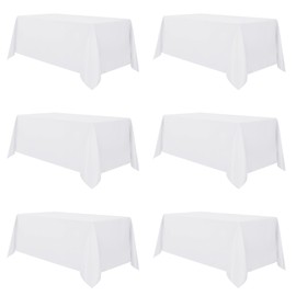 sancua 6 Pack White Tablecloth 90 x 132 Inch - Rectangle Table Cloth for 6 Feet Table Stain and Wrinkle Resistant Washable Polyester Table Cover for Dining Wedding Banquet Party Buffet Restaurant