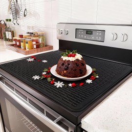 Stove Top Cover for Electric Stove - Food Grade Ceramic Stove top Cover,Silicone XXL Dish Drying Mat, Glass Cooktop Covers, Flat RV Range top Mats (Black,28x20)