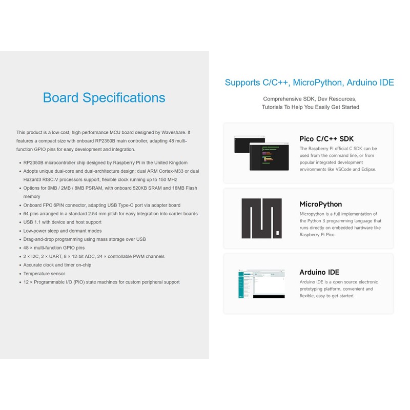 Core2350B Core Board Based on Raspberry Pi RP2350B Microcontroller, Dual-core