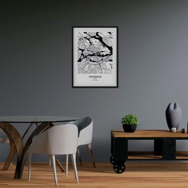 Nacnic Poster with map of Stockholm - Sweden. Sheets cities of northern Europe with seas and rivers in black color. A4 size