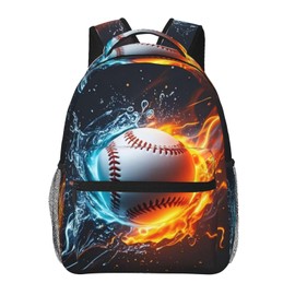 LQEPUEK Fire and Water Baseball Backpack Adjustable School Bag 15 Inch Laptop Backpacks for Girls Boys