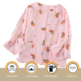 WEEOATAR Kids Hospital Gown Clothes for Post Shoulder Surgery Broken Arm Clothing, Full Open, Easy to Wear with Magic Stickers on Both Sides Suitable for Boys and Girls (Pink, 160cm/63.0in)
