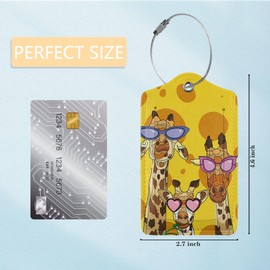 2 Pack Luggage Tag for Suitcases, Cool Giraffe Yellow Dots Leather Baggage Tags Privacy Cover ID Label for Women Men Travel