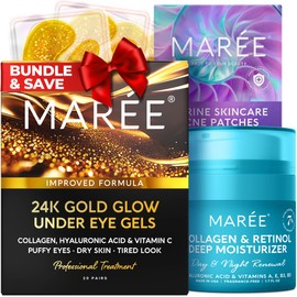 MAREE MAREE Skincare Bundle - Under Eye 24K Gold Patches, Face Moisturizer & Acne Сlearing Devices - Collagen & Hyaluronic Acid, Retinol, Green Algae Extract & Tea Tree Oil - All Skin Types