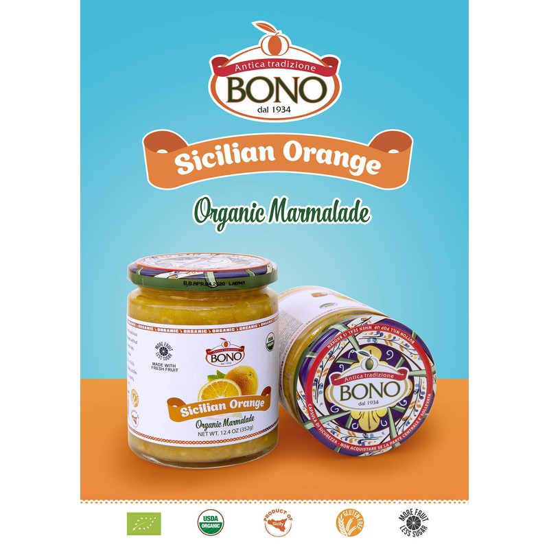 BONO Sicilian Orange Organic Marmalade, 3 pack