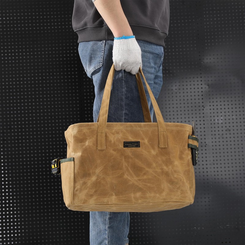 Open Top Tool Bag, Heavy Duty 16oz Waxed Canvas Tool