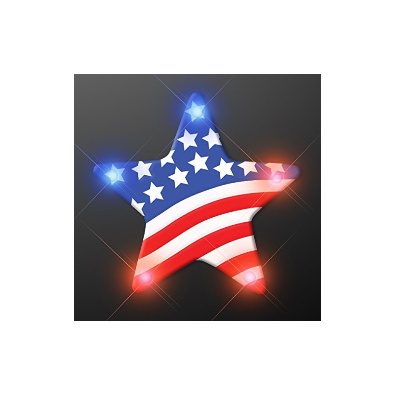 Light Up US Flag Star Flashing Blinking LED Body Light