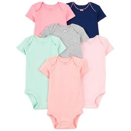 Simple Joys by Carter's Baby Girls' Short-Sleeve Bodysuit, Pack of 6, Multicolor/Solid Colors, 24 Months