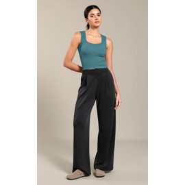 ODODOS 3-Pack Seamless Square Neck Tank for Women Ribbed Longline Crop Tops, Claret+Ocean+Sky Blue, Medium