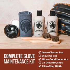 Rhino Wax - Baseball Glove Conditioner Complete Maintenance Kit - Includes: Base Ball Gloves Cleaner (8 oz), Mitt Oil (8 oz), Conditioner for Mitts (4 oz), 2 Brushes + Microfiber Cloth - USA