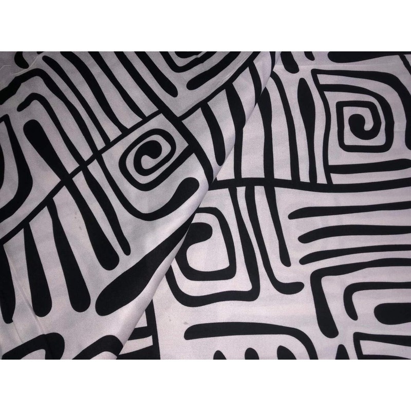 Rayon Twill White and Black Abstract Printed Fabric 58" Wide