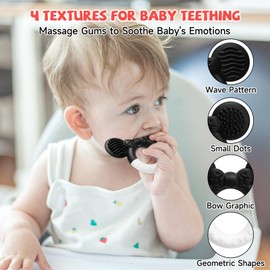 CLDY Beißring für Babys, 2 Stück, Beißring für Babys, weich, ohne BPA, für Jungen und Mädchen ab 3 Monaten, einfache Reinigung (Rot, Schwarz, Weiß)