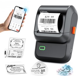 Label Maker Machine with Tapes, Sticker Printer M100 Address Label Maker, Barcode Label Printer with 5000 Icons and 300 Templates, Bluetooth Printer for Small Business, Home, Office, School, Black