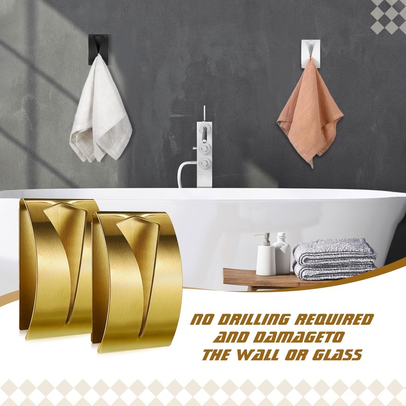 Boao 4 Pcs Self Adhesive Towel Hook Holder Grabber Stainless