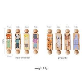 Promise Babe Wooden Animal Puzzle Toy for Toddlers 1-3, Rotating Spin Twist Blocks Set of 2, Learning Educational Montessori Toy Gifts for Kids Boys Girls, Giraffe & Brown Bear