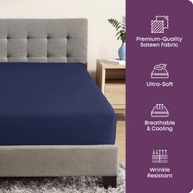 Circles Home, Premium Sateen 300TC Fitted Sheet, Navy, 33"