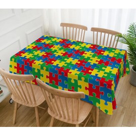 Hafangry Autism Awareness Tablecloth April Puzzle Piece Decoration Rustic Kitchen Dining Room Home Decor-60×84inch