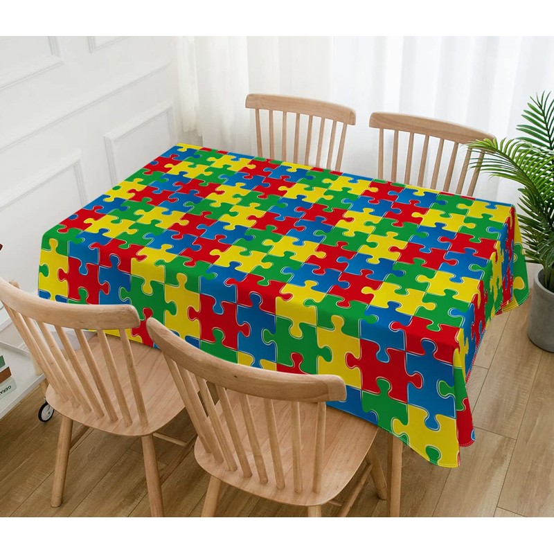 Hafangry Autism Awareness Tablecloth April Puzzle Piece Decoration Rustic Kitchen