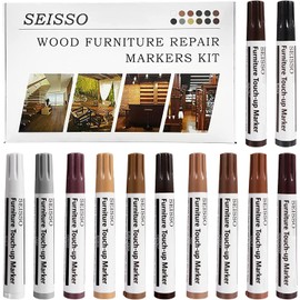 SEISSO Wood Repair Markers Set - 12 Colors Furniture Touch Up Kit for Scratches & Stains, Wooden Floor, Table, Cabinet Restoration