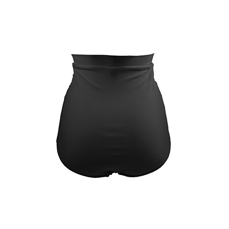 COCOSHIP Black Women's Retro Solids High Waisted Bikini Bottom Ruched