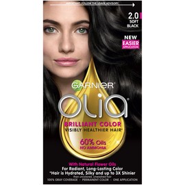 Garnier Olia Ammonia-Free Brilliant Color Oil-Rich Permanent Hair Color, 2.0 Soft Black (1 Kit) Black Hair Dye (Packaging May Vary)