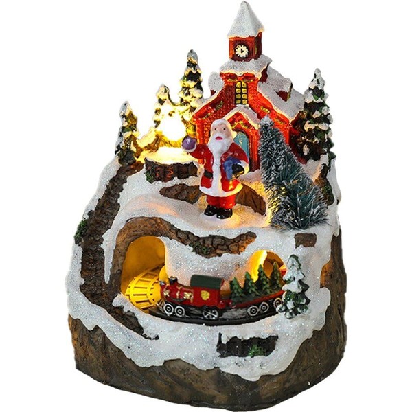 Christmas Village Houses with Movement and Lighting Resin Figure Snow Balls House Ornament Figurines Figures and Houses