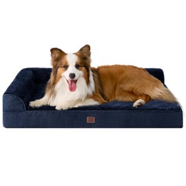 EHEYCIGA Memory Foam Large Dog Bed, Orthopedic Dog Beds for Large Dogs, Waterproof Egg Crate Dog Couch Bed with Washable Removable Cover and Non-Slip Bottom, L Shaped Dog Bed, Navy
