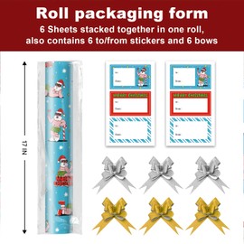 EWES Blue Christmas Wrapping Paper Set Funny Rolls Santa Claus For Kids Cute Cartoon Thick Gnome Gift Wrap Sheets Unique Reversible Fun Total 28.5sq.ft