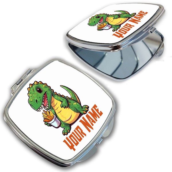Bleu Reign Compact Personalized Pocket Mirror Custom Name Dinosaur Eating