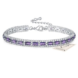 Tennis Bracelet for Women, Adjustable Silver Slider Bracelet Cubic Zirconia Anklet Rhinestone Ankle Chain Anniversary Wedding Birthday Christmas Jewellery Gifts for Her, Purple Stone