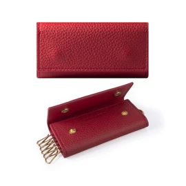 HANATORA Genuine Leather Key Case, Trifold, 2 Buttons, 6 Hooks, Shrink Leather, Saffiano Leather, Men's, Women's, Simple, Smart Leather, Keys, CK, red