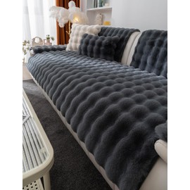 Huierxun Luxury Soft Faux Fur Fleece Seat Sofa Cover Sectional Couch Cover Fluffy Fuzzy Solid Sofa Slipcover Faux Rabbit Fur Anti-Slip L Shaped Couch Cover for Dogs Cats Pet (Dark Grey,36''x63'')