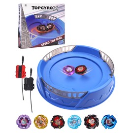 DEZAWRTY X Battle Set with Stadium–6 Spinning Tops, 2 Launchers, 1 Gyro Arena, Durable X Battle Set for Kids Ages 6 and Up, Multiplayer Spinning Toy Kit for Competitive Play