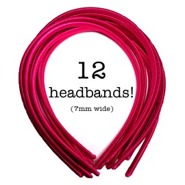 12pc Skinny Satin Headbands - 7mm wide, solid color packs (Hot Pink)