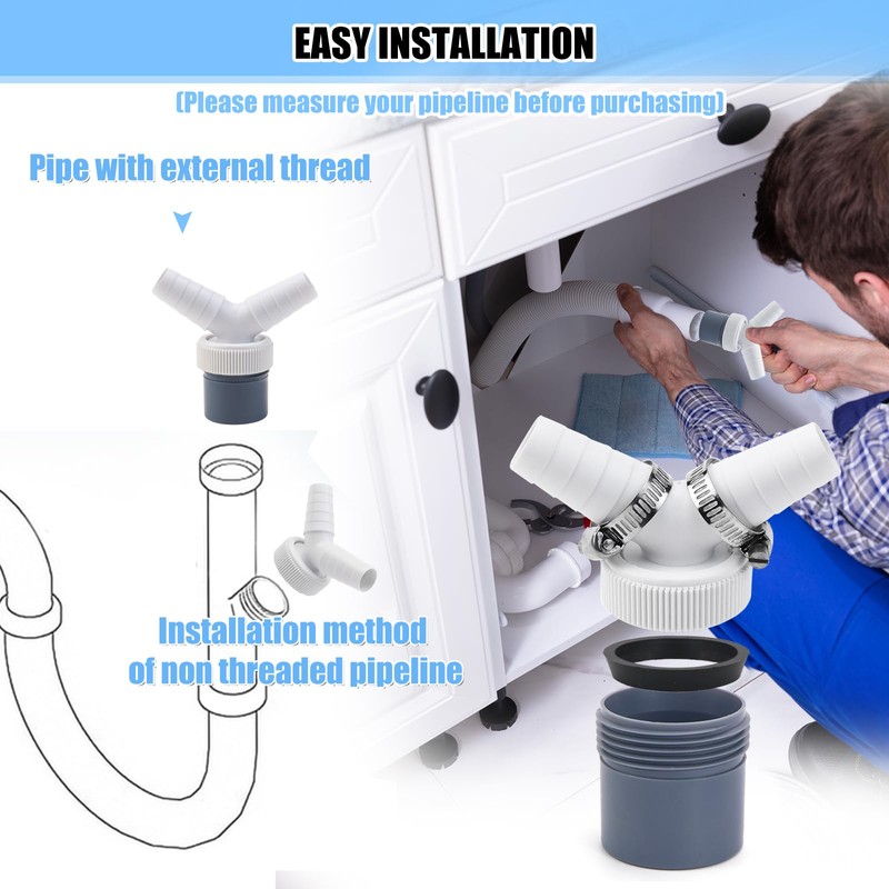 Dishwasher Washing Machine Drain Adapter Double Connection Y 1 1/4