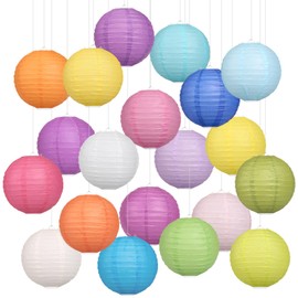LIHAO Paper Lanterns, 20 Pieces, 20 Colors, 5.9 inches (15 cm), Round Shape, Plain, Summer Festivals, Festivals, Events, Parties, Tanabata, Decorations, Decorations, Lanterns, Colorful