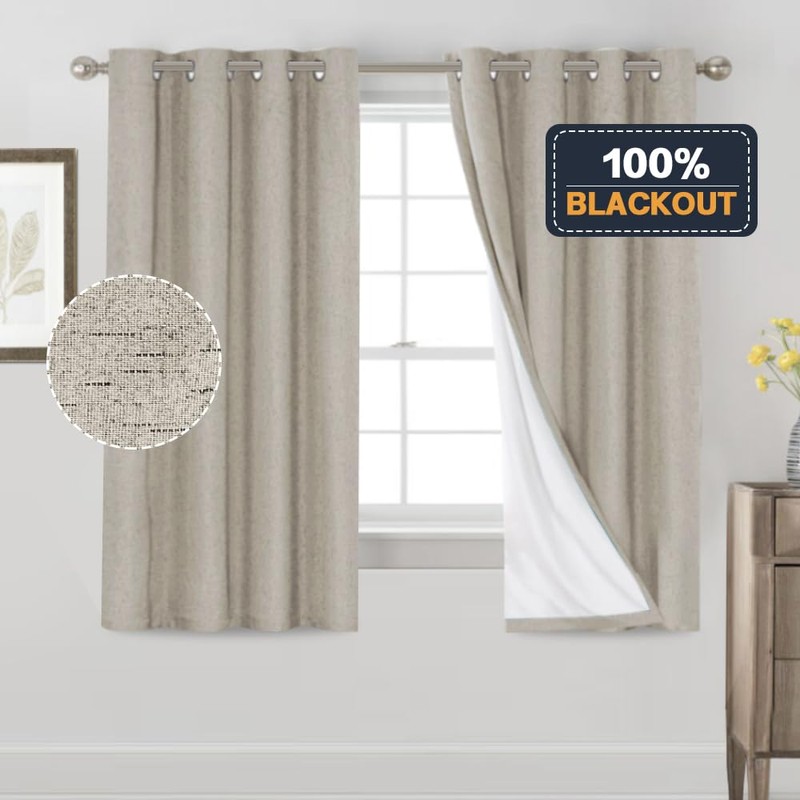 PrinceDeco 100% Black Out Curtains 63 Inch Length,Thermal Insulated Short