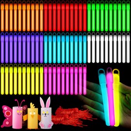 Lewtemi 4 or 6 Inch 100 Pack Glow Sticks Bulk Light Sticks Chem Emergency Lights with Lanyard Tactical Military Emergency Glow Stick Favors for Camping, Hiking, Party(Macron Color,4 Inch)