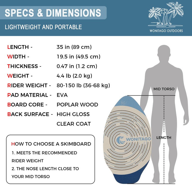 LINGVUM Skimboard with EVA Grip Pad and High Gloss Clear