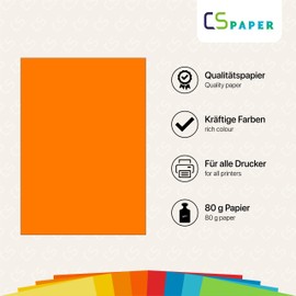 Made in EU 50 Sheets Coloured Paper Orange A4 80 g/m² CS Paper Printer Paper, Copy Paper, Universal Paper for Printing, Crafts & Folding in DIN A4 Format Paper for Home and Office Supplies