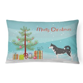 Caroline's Treasures BB2998PW1216 Siberian Husky Merry Christmas Tree Canvas Fabric Decorative Pillow Machine Washable, Indoor Outdoor Decorative Pillow for Couch, Bed or Patio, 12HX16W