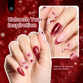 Beetles Cat Eye Red Glitter Liner Gel 7ml: Wine Red Burgundy Reflective Sparkle Gel Nail Art Painted Pens Shine Soak Off Uv Nail Art Design, DIY Holiday Manicure Gifts for Women