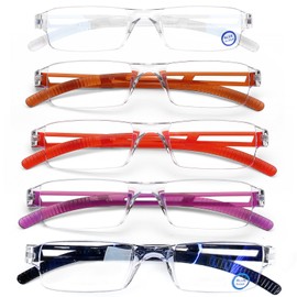AQWANO Rimless Computer Reading Glasses Blue Light Blocking, 5 Pack Fashion Readers for Women Men Lightweight & Comfortable Anti Glare/Eyestrain, 2.25
