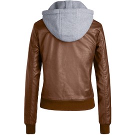 wantdo Women's Classic Solid PU Jacket Zip up Faux Leather Coat Khaki M