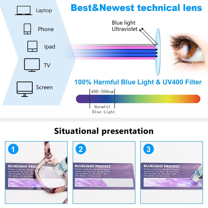 MMOWW 3-Pack Rechteckige Lesebrillen Für Frauen, übergroße, Quadratische Rahmen, Anti-Blaulicht-Brille